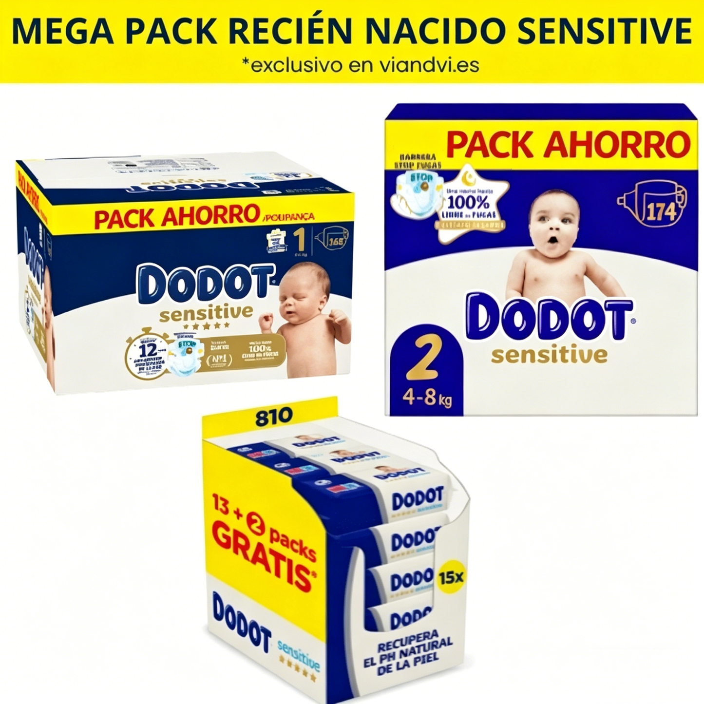 Dodot Sensitive Recién Nacido Talla 1 y 2 + Toallitas
