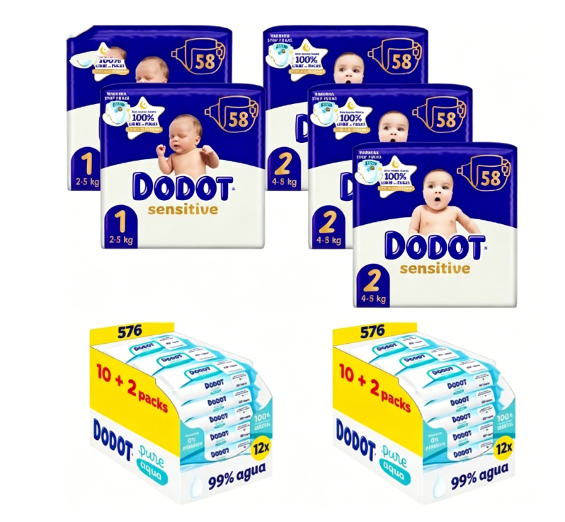 Dodot Sensitive Recién Nacido Pack Completo: 290 Pañales + 1.152 Toallitas Aqua Pure